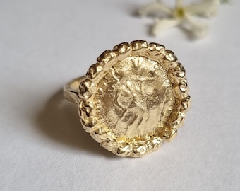 Antique coin ring, gold coin ring, cocktail ring vintage, antique ring, thin ring band, statement gold ring, gold ring size 5 coin ring gift