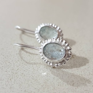 Aquamarine sterling silver earrings, March birthstone earrings