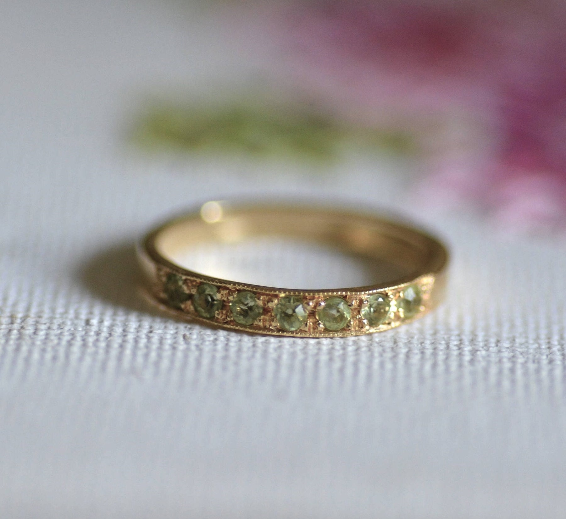 Peridot half eternity ring, Peridot stacking ring, stacking gemstone rings, August birthstone ring, Green Peridot ring, 14k engagement ring