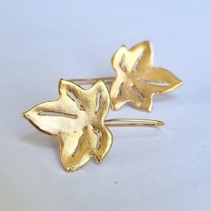 Gold leaf earrings, Drop earrings, Statement silver earrings, Romantic jewelry women, Bridal earrings, Grape leaf earrings, Nature Inspired