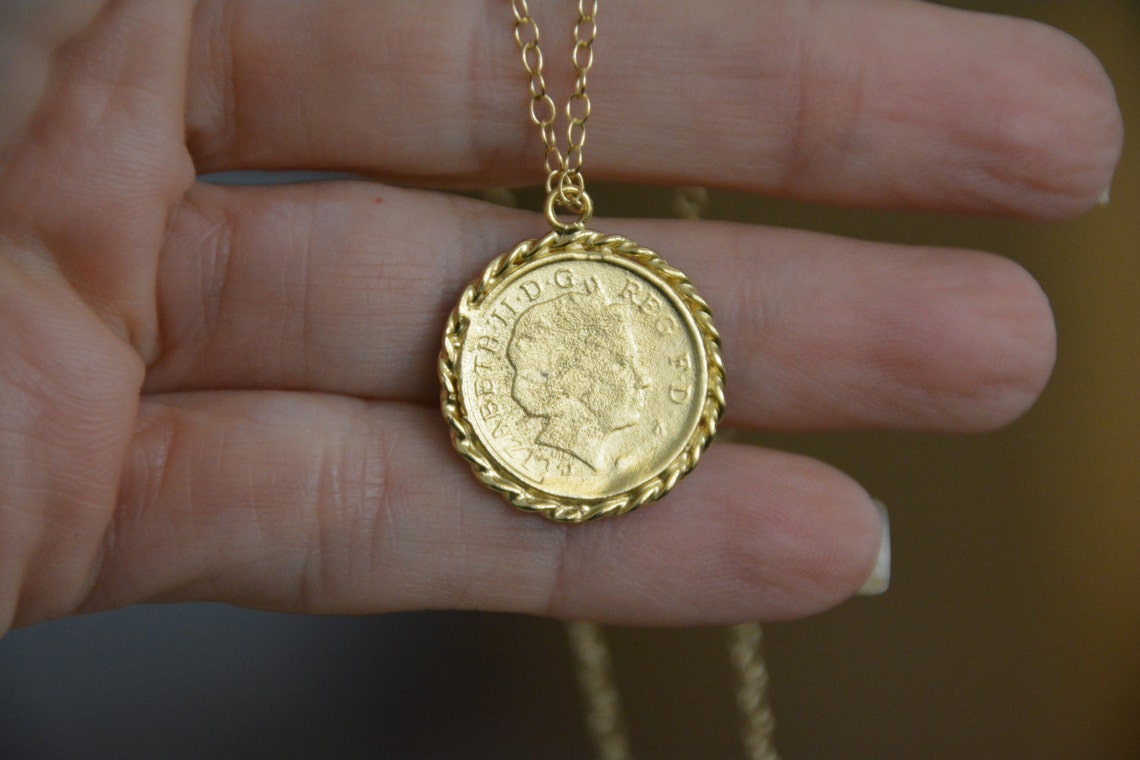 Coin necklace gold medallion necklace gold coin pendant Etsy