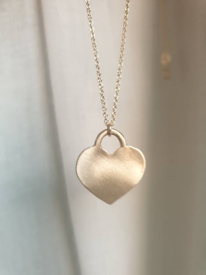 Heart pendant necklace, Solid gold heart necklace, 14k gold necklace, Heart jewelry, Romantic jewelry for women, Boho gold necklace, 9K image 8