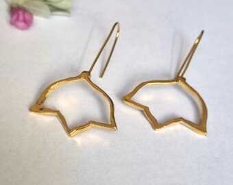 Gold Flower Earrings, 14k gold earrings, Gold drop earrings, bridal earrings, minimalist earrings, lightweight earrings, Drop Flower Earring
