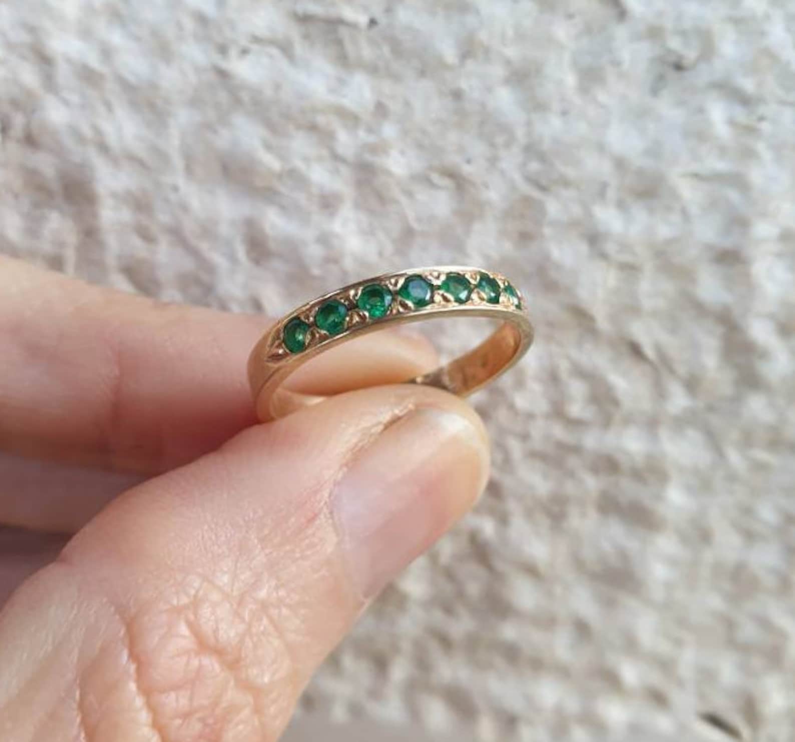 Solid gold ring Gold Emerald ring Green Emerald ring half | Etsy