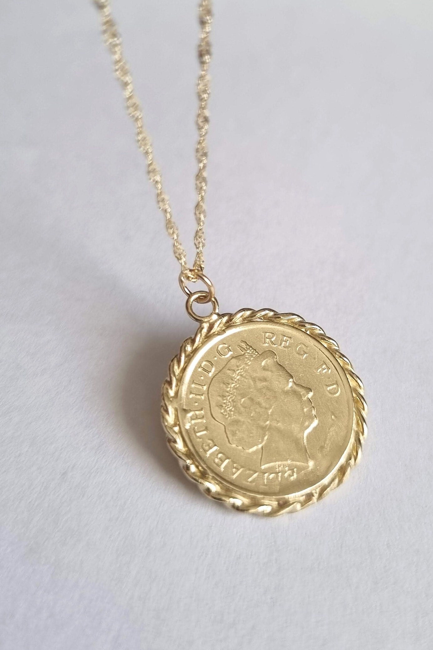 Solid Cold Coin Solid Gold Coin Pendant Necklace, 14k Gold Coin Pendant Necklace ...