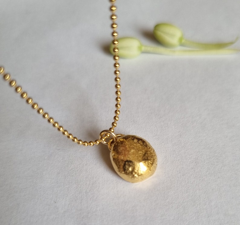 Gold pendant necklace, gold nugget pendant necklace, 14k gold necklace, minimalist simple necklace, everyday necklace, gold necklace image 7