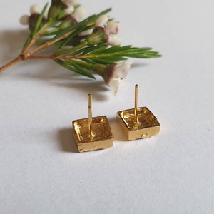 Gold stud earrings, square earrings, square stud earrings, gold earrings studs, gold square studs, rustic stud earrings, small stud earrings image 8