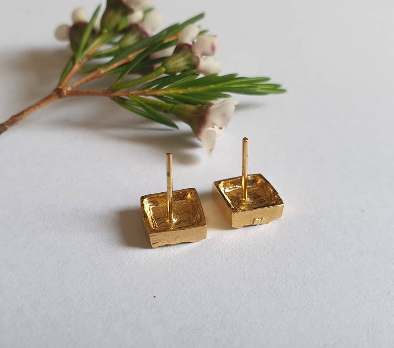 Gold stud earrings, square earrings, square stud earrings, gold earrings studs, gold square studs, rustic stud earrings, small stud earrings image 8