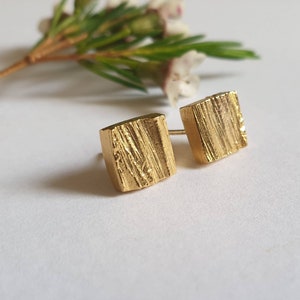 Gold stud earrings, square earrings, square stud earrings, gold earrings studs, gold square studs, rustic stud earrings, small stud earrings image 5