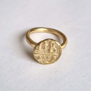 Antique coin ring, gold coin ring, cocktail ring vintage, antique ring, signet coin ring, pinky ring, 14k gold ring, solid gold ring 9k gold