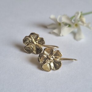 Gold flower earrings, 14k Gold earrings, Drop gold earrings, Solid gold earrings, Romantic earrings, 9k gold earrings, Feminine jewelry image 5