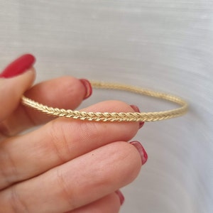 Gold bangle bracelet, braided bangle, gold braided bracelet, gold stacking bracelets, bridal gold bracelet, gold delicate bracelet women