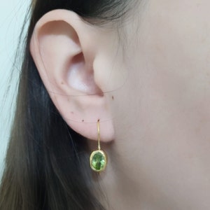Gold peridot earrings, Gold drop earrings, Gemstone earrings, Dainty earrings, Feminine jewelry, 14k Gold earrings, Solid gold earrings, 9K image 2