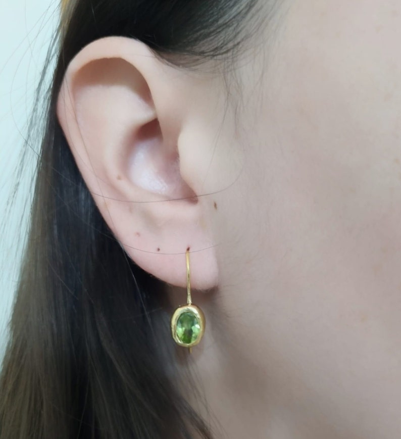 Gold peridot earrings, Gold drop earrings, Gemstone earrings, Dainty earrings, Feminine jewelry, 14k Gold earrings, Solid gold earrings, 9K image 2