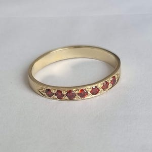 Solid gold Garnet half eternity ring, Garnet stacking ring, stacking gemstone rings, January birthstone ring, Garnet 14k gold ring