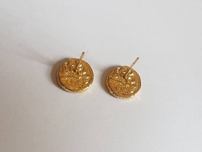 Gold stud earrings, coin stud earrings, gold coin earrings, simple earrings, disc earrings, gold coin studs, gold studs, 14k gold earrings image 8