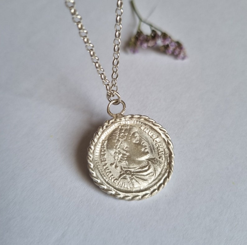 Ivlivs Inscription Coin Pendant Necklace, Long Coin Necklace, Silver Coin Necklace, Silver ...