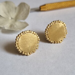 Round stud earrings, 14K Gold studs, Solid gold earrings, Antique style earrings, Romantic jewelry for women, Disc earrings, 9K Gold studs image 8