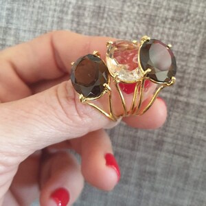 Statement 14k gold ring, Smokey quartz ring, Rutile quartz, Garnet ring, Labradorite ring, Oval ring, Big gemstone ring, 9k solid gold ring image 1