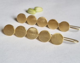 Gold statement earrings, long gold circles earrings, trendy earrings, drop geometric earrings, gold earrings, wedding earrings gold