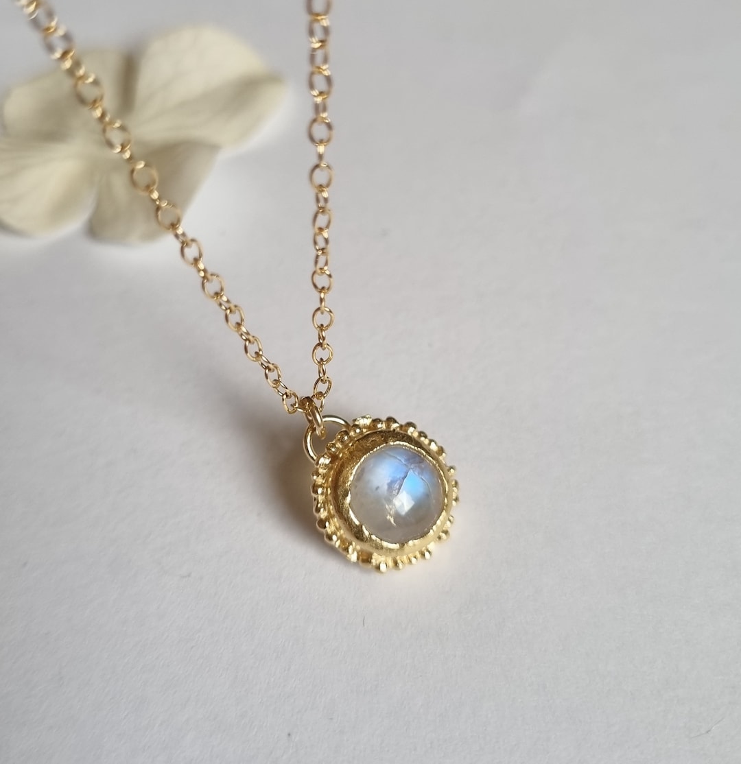 •AEON• rainbow moonstone + gold necklace (16
