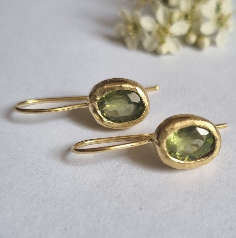 Gold peridot earrings, Gold drop earrings, Gemstone earrings, Dainty earrings, Feminine jewelry, 14k Gold earrings, Solid gold earrings, 9K image 4