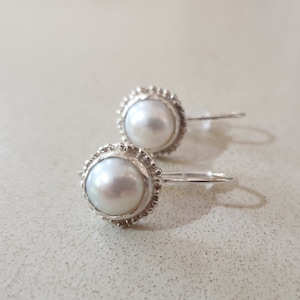 Pearl Earrings, Unique silver earrings with pearls, antique silver earrings, gemstone earrings, June Birthstone earrings