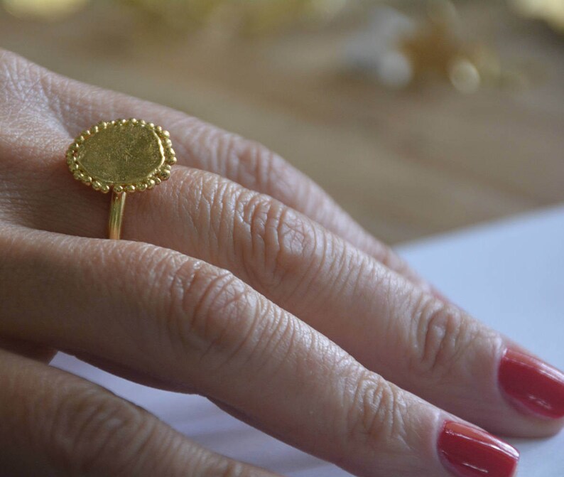 organic design ring gold round ring gold cocktail ring gold statement ring matte gold ring round disc ring Gold disc ring disc ring