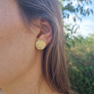 Round stud earrings, 14K Gold studs, Solid gold earrings, Antique style earrings, Romantic jewelry for women, Disc earrings, 9K Gold studs image 6