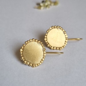 14K gold earrings, Drop gold earrings, Round earrings, Antique earrings, Romantic jewelry for women, Solid gold earrings, Boho earrings, 9K