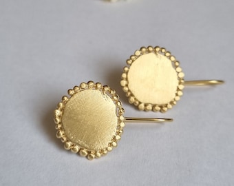 14K gold earrings, Drop gold earrings, Round earrings, Antique earrings, Romantic jewelry for women, Solid gold earrings, Boho earrings, 9K