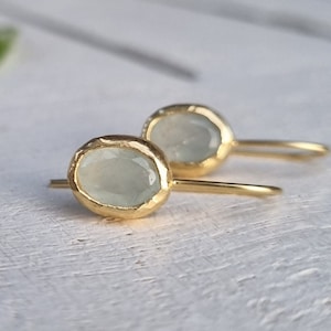 Solid gold earrings, Aquamarine earrings, 14k gold earrings, March Birthstone Earrings, March Birthday, Oval Gold Earrings, 9k Gold earrings