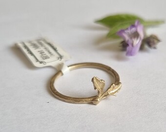 Anillo de oro de 14 k, anillo de hojas, anillo de oro delicado, anillo inspirado en la naturaleza, anillo Art Nouveau, joyería romántica para mujeres, anillo de planta, sólido, 9K, 18K