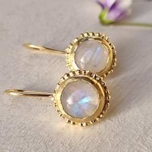 Gold moonstone earrings, June birthstone earrings, white earrings, moonstone jewelry, rainbow earrings, antique earrings, mom&#39;s earrings
