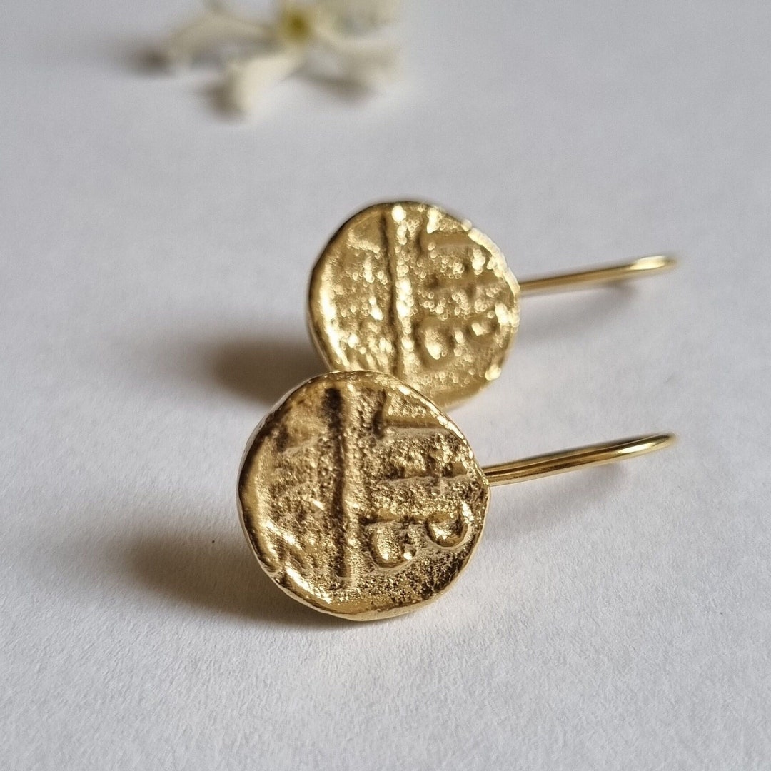 Antique Coin Earrings, Gold Coin Earrings, Gold Drop Earrings, Antique ...