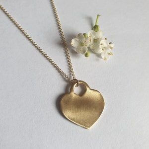 Heart pendant necklace, Solid gold heart necklace, 14k gold necklace, Heart jewelry, Romantic jewelry for women, Boho gold necklace, 9K image 9