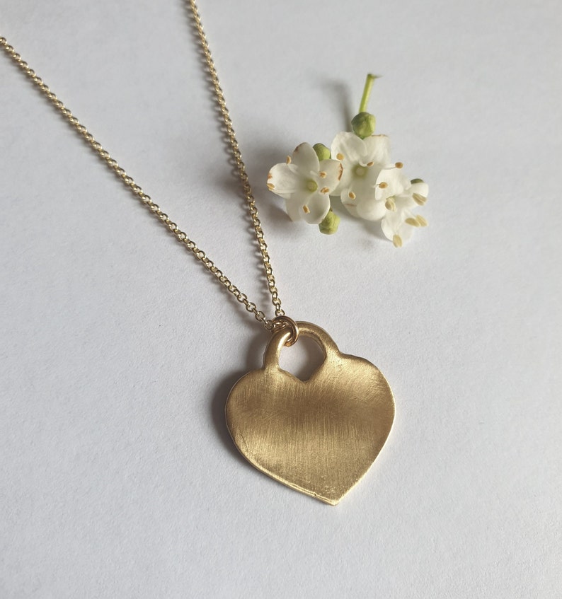 Heart pendant necklace, Solid gold heart necklace, 14k gold necklace, Heart jewelry, Romantic jewelry for women, Boho gold necklace, 9K image 9