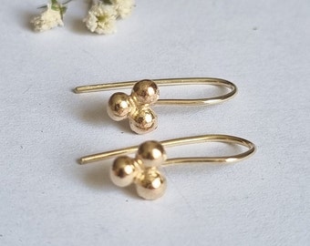 14k gold earrings, Solid gold earrings, Bat mitzvah gift, gold drop earrings, 3 dot earrings girls, white gold earrings, rose gold earrings