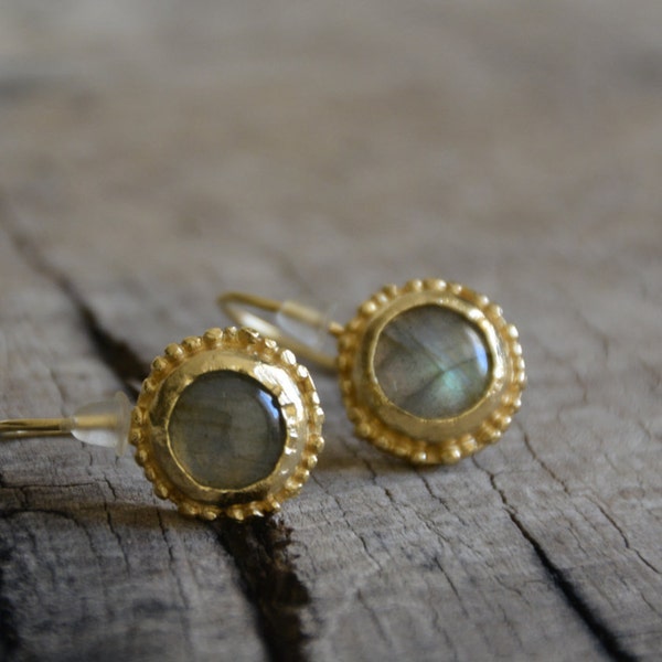 Antique labradorite earrings, green earrings, antique gold earrings, gemstone earrings, handmade earrings, bridal earrings green labradorite