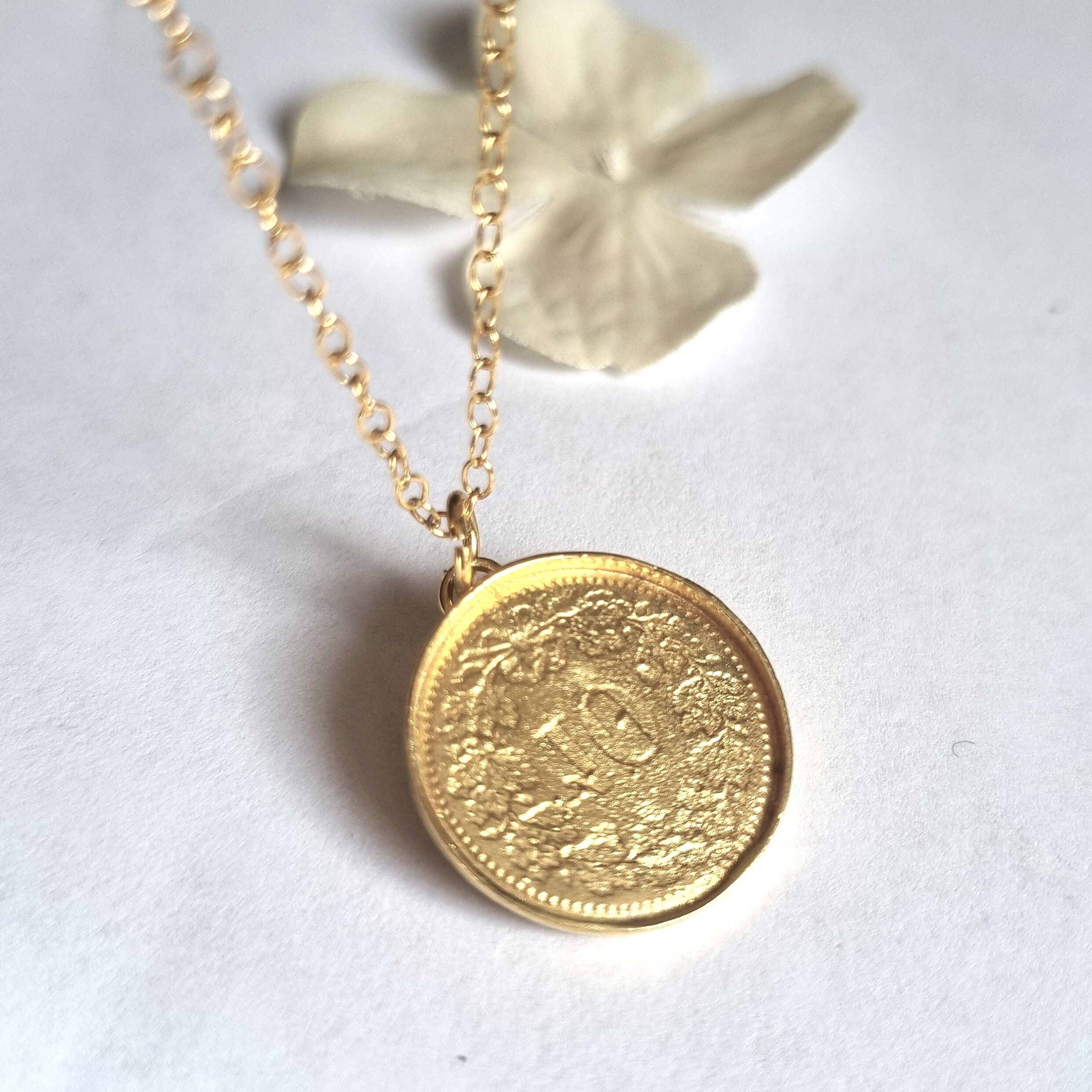 Gold Coin Necklace, 14k Gold Necklace, 9k Gold Coin Pendant