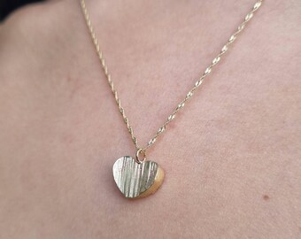 Heart pendant necklace, Solid gold necklace, 14k gold necklace, Heart jewelry, Romantic jewelry for women, Boho gold necklace, 9K necklace
