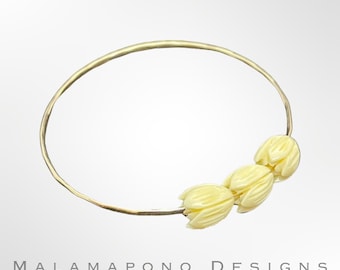 14k Gold Filled triple pikake bangle ~ Hawaii Jasmine flower bracelet