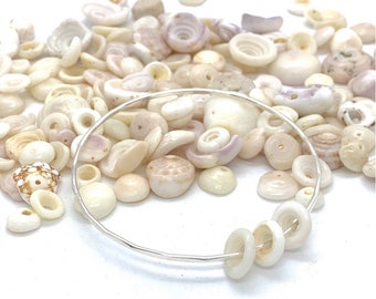 Beach inspired Sterling Silver or Gold Filled bangle with three (3) puka shells