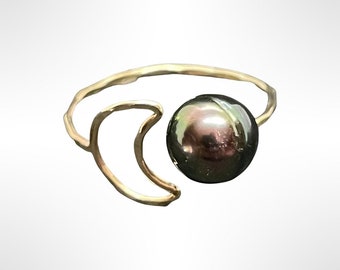 14k Gold filled 8-9 mm AA Tahitian Pearl Mahina (Moon) Wrap Around Ring