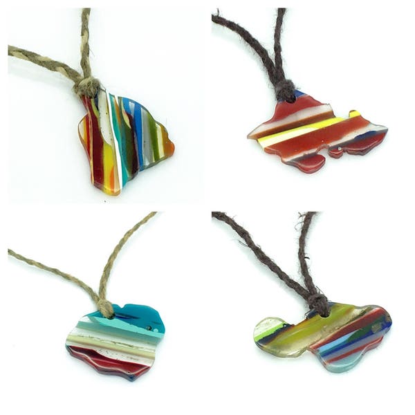 Recycled surfboard resin Hawaiian Island pendants ~ Big Island ~ Maui ~ Kauai ~ Oahu ~ Molokai