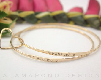 Personalized 14k gold filled eternity bangles with floating heart