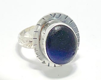 Cobalt Blue Seaham UK Seaglass Ring ~ Unique Beachglass ~ Size 7.5