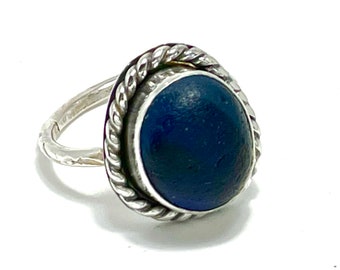 Cobalt Blue Seaham UK Seaglass Ring ~ Unique Beachglass ~ Size 6.5.