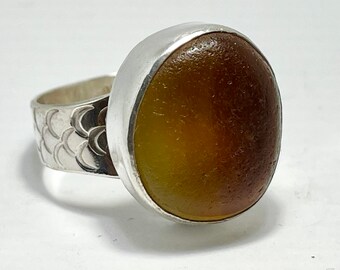 Amber Seaham UK Seaglass Ring ~ Unique Beachglass ~ Size 8.5