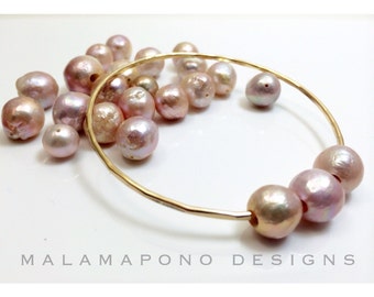 Adult & Kieki sized Gold Filled bangle with three (3) 10-11mm pink Edison pearls